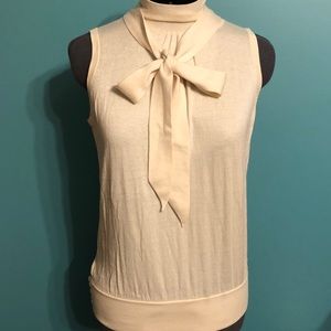 BR Cream Tie Neck Sleeveless Sweater